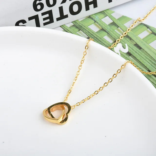 Para Minha Filha - Colar Duplo Coração Entrelaçados Banhado a Ouro 18k