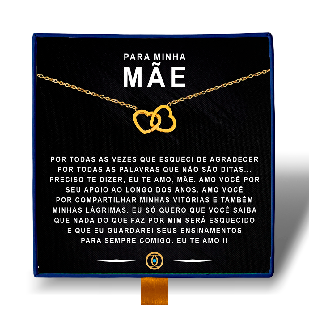 Para Minha Mãe - Colar Coração Duplo Coração Entrelaçado Banhado a Ouro 18k