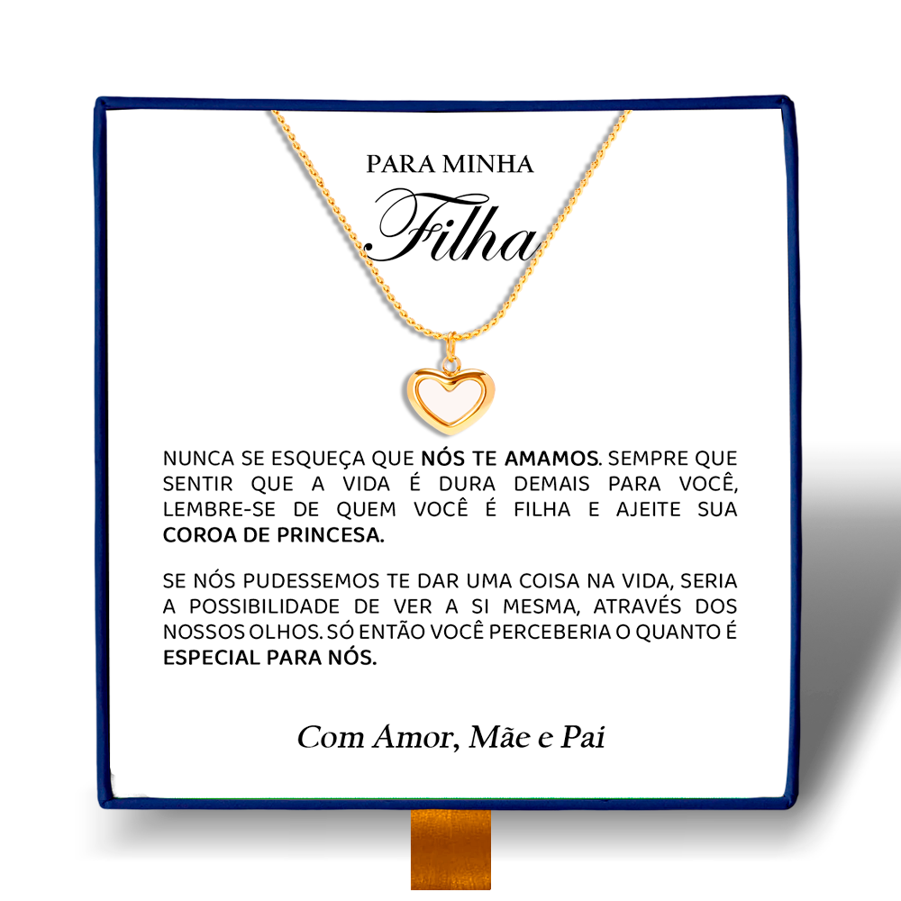 Para Minha Filha - Colar Coração Pérola Banhado a Ouro 18k