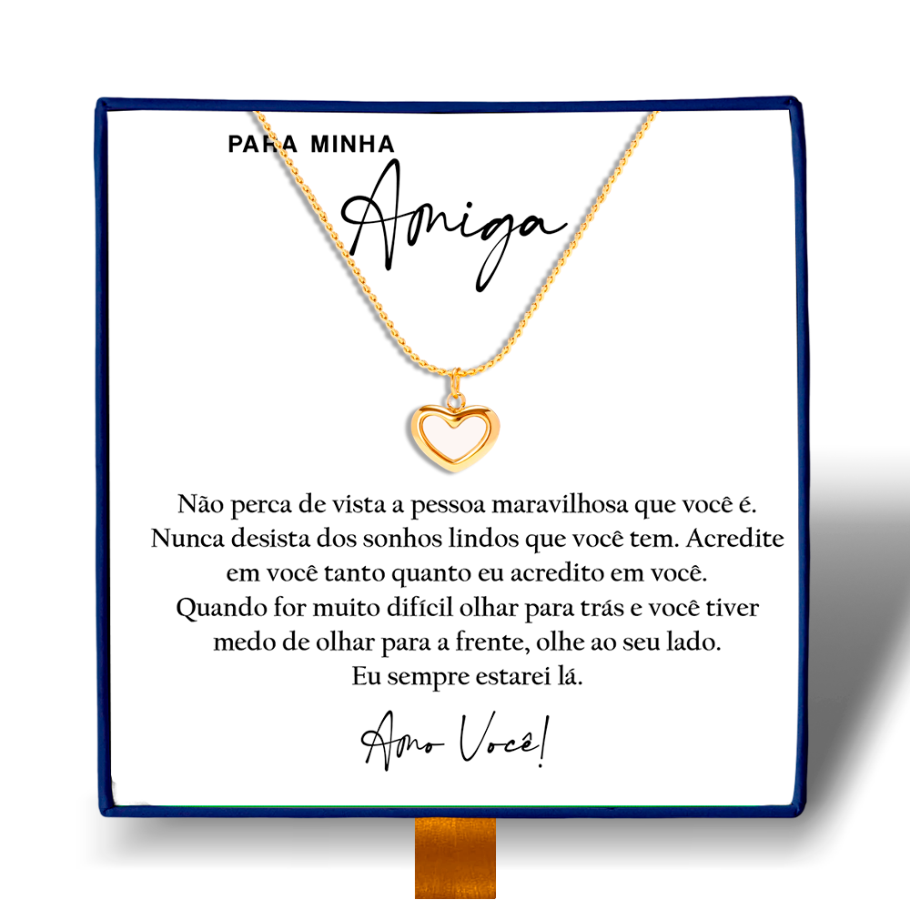 Para Minha Amiga - Colar Coração Pérola Banhado a Ouro 18k