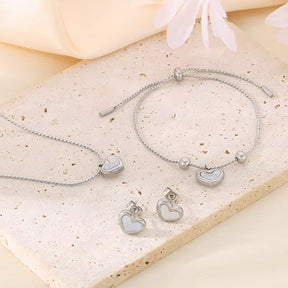 Conjunto De Joias Coração Pérola Banhado em Ouro 18k (Colar, Brinco, Pulseira)