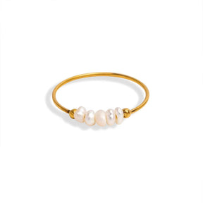 Anel Anti Ansiedade Pérolas Banhado a Ouro 18k