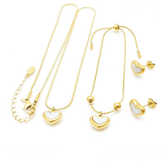 Conjunto De Joias Coração Pérola Banhado em Ouro 18k (Colar, Brinco, Pulseira)